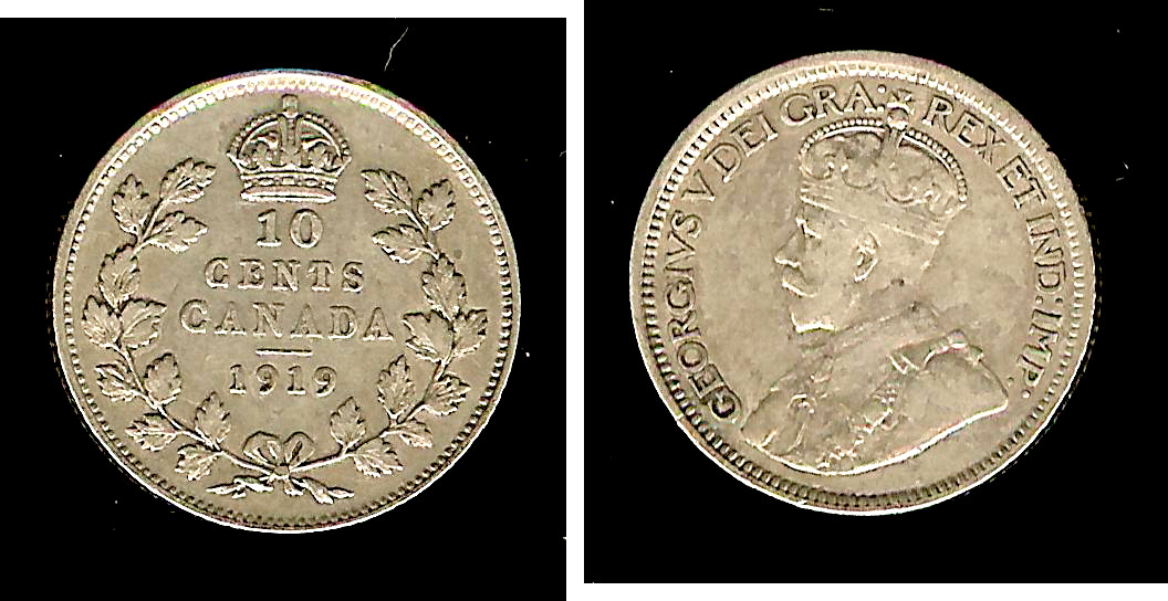Canada 10 cents 1919 TTB à TTB+